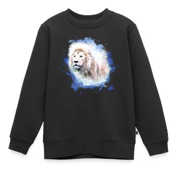 lion, tête de lion, graffiti, bleu, lion blanc, graffiti - Sweat Premium enfant bio - noir - Devant - AI Model Kid Female (0cm)