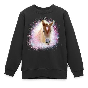 poulain, cheval, graffiti, peinture, aquarelle, poney, rose - Sweat Premium enfant bio - noir - Devant - AI Model Kid Female (0cm)