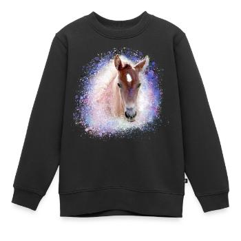 poulain, cheval, graffiti, peinture, aquarelle, poney, bleu - Sweat Premium enfant bio - noir - Devant - AI Model Kid Female (0cm)