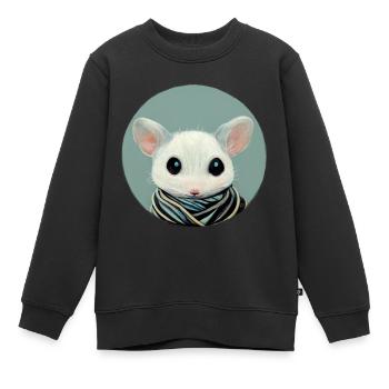 Petite souris blanche avec foulard en cercle - Sweat Premium enfant bio - noir - Devant - AI Model Kid Female (0cm)