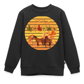 L’automne et les chevaux - Automne - Sweat Premium enfant bio - noir - Devant - AI Model Kid Female (0cm)