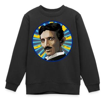 Nicola Tesla Popart - Kinder Premium Organic Sweatshirt - Schwarz - Vorne - AI Model Kid Female (0cm)