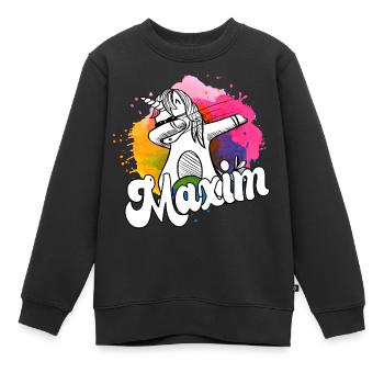 MAXIM - Schöner Jungen Name mit Coolem Einhorn - Kinder Premium Organic Sweatshirt - Schwarz - Vorne - AI Model Kid Female (0cm)