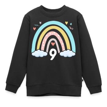 9ème anniversaire Fille Arc-en-ciel Boho - Sweat Premium enfant bio - noir - Devant - AI Model Kid Female (0cm)