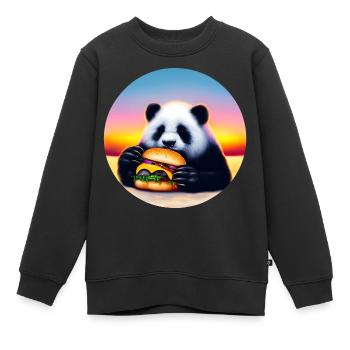 Panda au Cheeseburger Sunset - Sweat Premium enfant bio - noir - Devant - AI Model Kid Female (0cm)