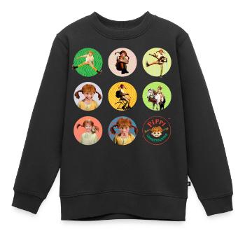 Pippi Langstrumpf Bilder Von Pippi In Kreisen - Kinder Premium Organic Sweatshirt - Schwarz - Vorne - AI Model Kid Female (0cm)