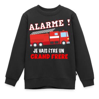 Petit pompier futur grand frère Cadeau Annonce - Sweat Premium enfant bio - noir - Devant - AI Model Kid Female (0cm)