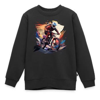 Cooles Mountainbiker T-Shirt Design, Polygon Style - Kinder Premium Organic Sweatshirt - Schwarz - Vorne - AI Model Kid Female (0cm)