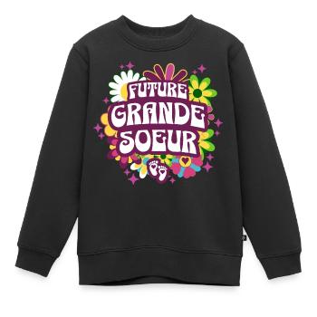 Annonce Bébé Surprise 2024 Future Grande Soeur - Sweat Premium enfant bio - noir - Devant - AI Model Kid Female (0cm)