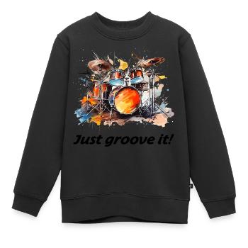 Schlagzeug "Just groove it" Schlagzeuger Drums - Kinder Premium Organic Sweatshirt - Schwarz - Vorne - AI Model Kid Female (0cm)