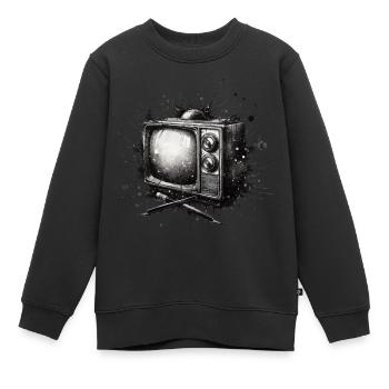 VINTAGE-RETRO-FERNSEHER INMITTEN VON TINTENSPRITZERN - Kinder Premium Organic Sweatshirt - Schwarz - Vorne - AI Model Kid Female (0cm)