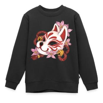 Tolle Kitsune Inari Kabuki Maske mit Kirschblüten - Kinder Premium Organic Sweatshirt - Schwarz - Vorne - AI Model Kid Female (0cm)