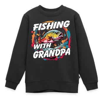 Pêche avec grand-père Motif de pêche coloré - Sweat Premium enfant bio - noir - Devant - AI Model Kid Female (0cm)