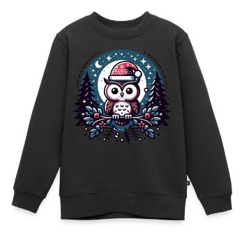 Süße Eule mit Nikolausmütze sitzt auf einem Ast - Kinder Premium Organic Sweatshirt - Schwarz - Vorne - AI Model Kid Female (0cm)