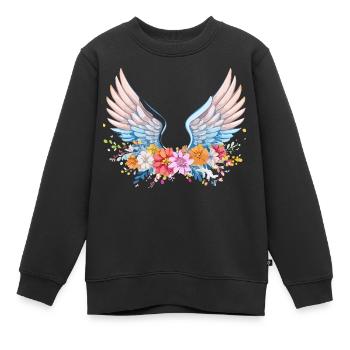 angelwings,engelsflügel,graffiti,bunt,blumen - Kinder Premium Organic Sweatshirt - Schwarz - Vorne - AI Model Kid Female (0cm)