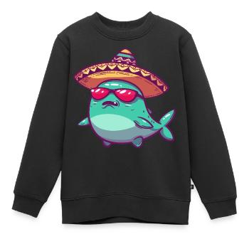 baleine drôle sombrero - Sweat Premium enfant bio - noir - Devant - AI Model Kid Female (0cm)