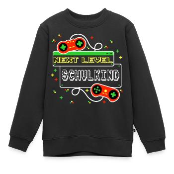 Next Level Schulkind - Gaming Zocken Einschulung - Kinder Premium Organic Sweatshirt - Schwarz - Vorne - AI Model Kid Female (0cm)