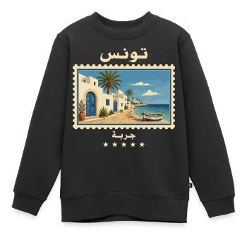 Tunisia Djerba Vintage Travel Brand - Kids Premium Organic Sweatshirt - black - Front - AI Model Kid Female (0cm)