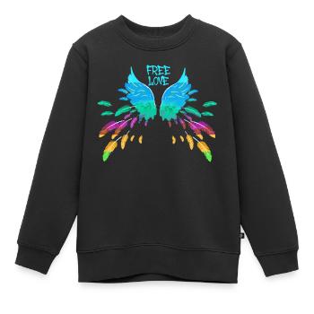 ailes colorées, ailes d’ange, ailes d’ange, amour libre - Sweat Premium enfant bio - noir - Devant - AI Model Kid Female (0cm)