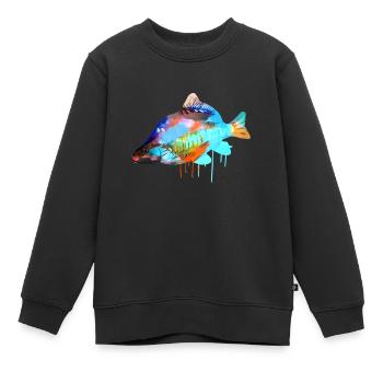 carpe, coloré, graffiti, peinture, poisson - Sweat Premium enfant bio - noir - Devant - AI Model Kid Female (0cm)