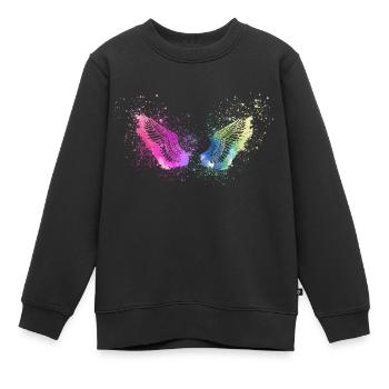 ailes de pêche,ailes,aquarelle,coloré,ailes d’ange - Sweat Premium enfant bio - noir - Devant - AI Model Kid Female (0cm)