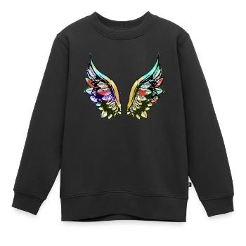 ailes de pêche, ailes, aquarelle, gris, ailes d’ange - Sweat Premium enfant bio - noir - Devant - AI Model Kid Female (0cm)