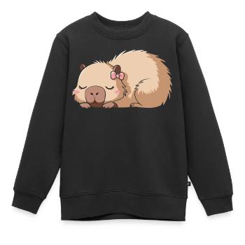 Süßes Capybara Rosa Schleife Capybara - Kinder Premium Organic Sweatshirt - Schwarz - Vorne - AI Model Kid Female (0cm)
