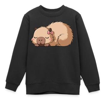 Süßes Capybara Rosa Schleife Capybara - Kinder Premium Organic Sweatshirt - Schwarz - Vorne - AI Model Kid Female (0cm)