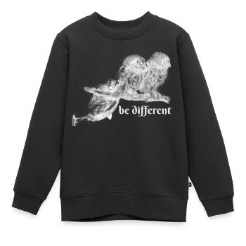 owl,be different, owls, branches, clumsy - Kids Premium Organic Sweatshirt - black - Front - AI Model Kid Female (0cm)