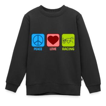 Trabrennen Peace Love - Kinder Premium Organic Sweatshirt - Schwarz - Vorne - AI Model Kid Female (0cm)