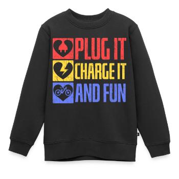 Einstecken, aufladen und Spaß haben Elektrofahrrad - Kinder Premium Organic Sweatshirt - Schwarz - Vorne - AI Model Kid Female (0cm)