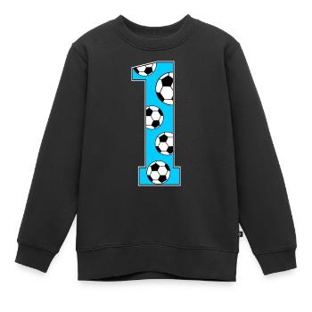 1er anniversaire Football Turquoise - Sweat Premium enfant bio - noir - Devant - AI Model Kid Female (0cm)