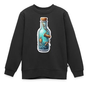 Bouteille magique / Bouchon de liège / Sous l’eau / Ancre - Sweat Premium enfant bio - noir - Devant - AI Model Kid Female (0cm)