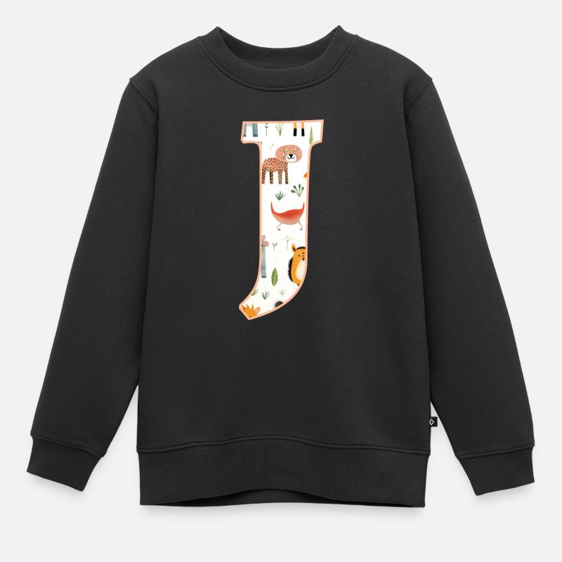 Buchstabe J, Monogramm, Tiermuster - Kinder Premium Organic Sweatshirt - Schwarz