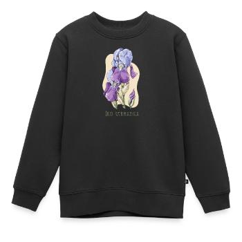 Dessin botanique de l’iris - Sweat Premium enfant bio - noir - Devant - AI Model Kid Female (0cm)