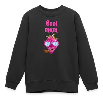 maman cool, pipe, fraise, pop-art, rose, lunettes de soleil - Sweat Premium enfant bio - noir - Devant - AI Model Kid Female (0cm)