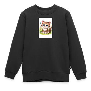 Chaton dans le jardin avec des fleurs - Sweat Premium enfant bio - noir - Devant - AI Model Kid Female (0cm)