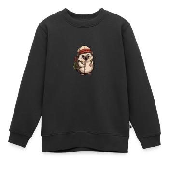 Hérisson avec sac à dos en mouvement - Sweat Premium enfant bio - noir - Devant - AI Model Kid Female (0cm)