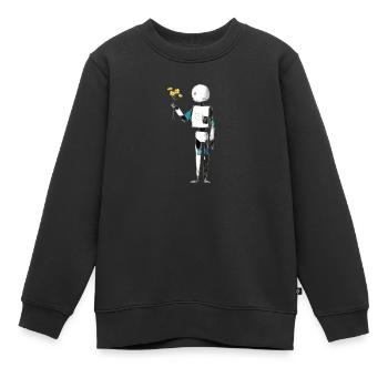 robot avec des fleurs - Sweat Premium enfant bio - noir - Devant - AI Model Kid Female (0cm)