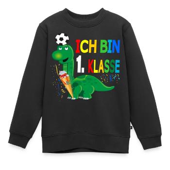 Ich bin 1. Klasse Dino mit Fußball - Kinder Premium Organic Sweatshirt - Schwarz - Vorne - AI Model Kid Female (0cm)