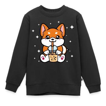 Kawaii Shiba Inu Hund Boba Bubble Tea Geschenk - Kinder Premium Organic Sweatshirt - Schwarz - Vorne - AI Model Kid Female (0cm)