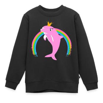 Regenbogen Delfin goldene Krone Rosa - Kinder Premium Organic Sweatshirt - Schwarz - Vorne - AI Model Kid Female (0cm)