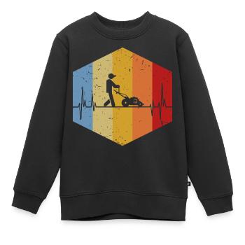 Retro Herzschlag Rasenmäher Gras Gärtner - Kinder Premium Organic Sweatshirt - Schwarz - Vorne - AI Model Kid Female (0cm)