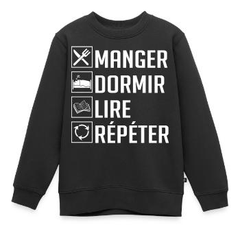 Manger, Dormir, Lire, Répéter - Sweat Premium enfant bio - noir - Devant - AI Model Kid Female (0cm)