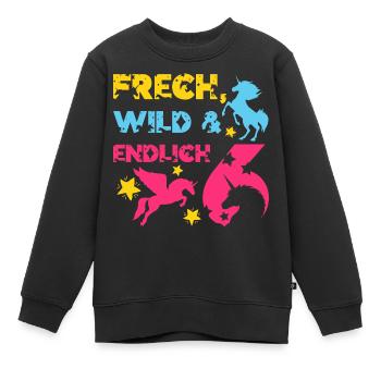 EINHORN FRECH WILD UND ENDLICH 6. GEBURTSTAG - Kinder Premium Organic Sweatshirt - Schwarz - Vorne - AI Model Kid Female (0cm)