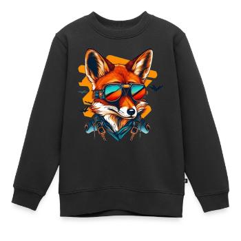 Renard avec lunettes d’aviateur - Sweat Premium enfant bio - noir - Devant - AI Model Kid Female (0cm)