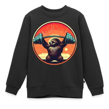 Faultier Hanteln Fitness Sunset - Kinder Premium Organic Sweatshirt - Schwarz - Vorne - AI Model Kid Female (0cm)
