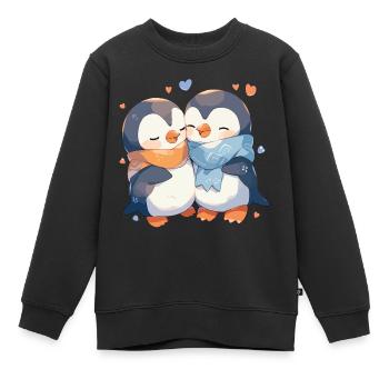 Pingouin Coeur Amour Mignon Câlin Pingouin Amour - Sweat Premium enfant bio - noir - Devant - AI Model Kid Female (0cm)