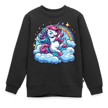 Joy of Playing Unicorn – Magic Clouds - Kids Premium Organic Sweatshirt - black - Front - AI Model Kid Female (0cm)