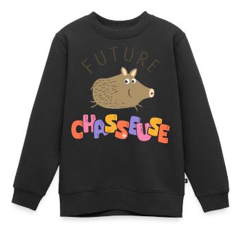Future chasseuse annonce grossesse bebe fille - Sweat Premium enfant bio - noir - Devant - AI Model Kid Female (0cm)